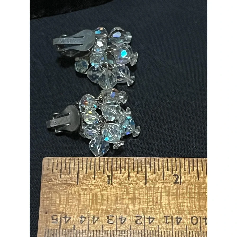 Vintage Laguna Clear AB Crystal Bead Glam Statement Climber Clip On Earrings